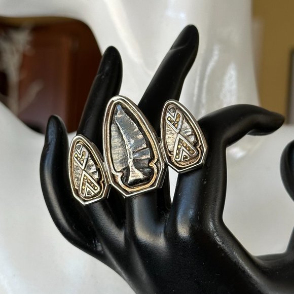House of Harlow 1960 Triple Arrowhead & Pave Crystal Statement Ring Black Silver - Picture 5 of 16